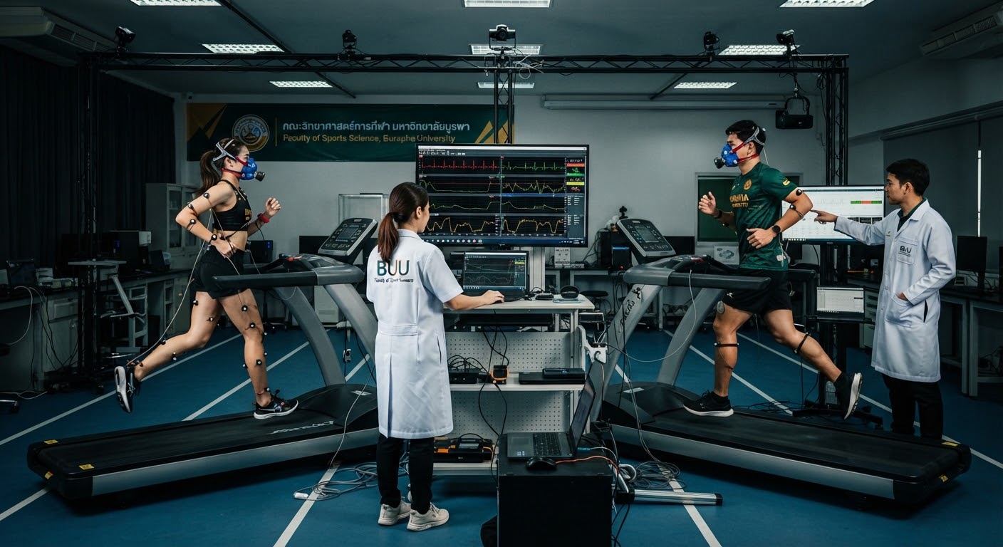 บรรยากาศการทดสอบสมรรถภาพบนลู่วิ่งในห้องปฏิบัติการ